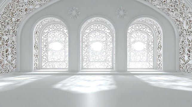 interior of a mosque in white , window arabic decoration