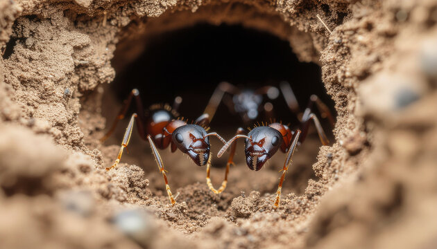 Ants entering a dark earth tunnel