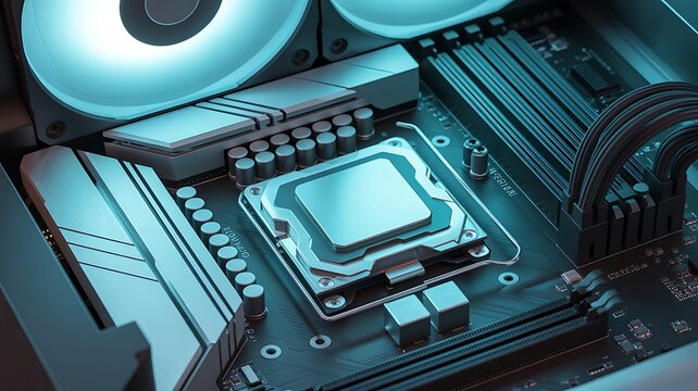 Close-up view of a computer processor installed on a motherboard