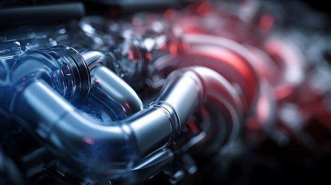 Close-up of metallic car engine.