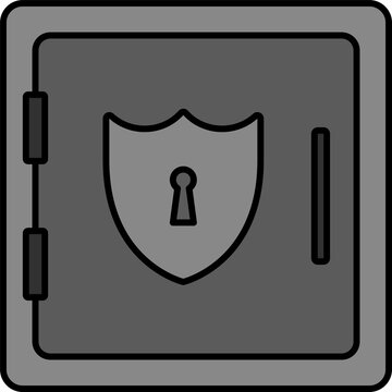 Modern vault icon featuring a shield and keyhole, symbolizing banking security and asset protection. Bank vault transparent PNG icon. Vault clipart icon.