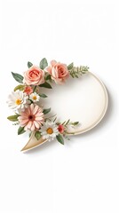 Obraz premium Floral Speech Bubble in soft pastel colors with roses and daisies