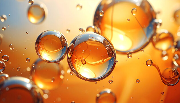 Abstract transparent bubbles orange background