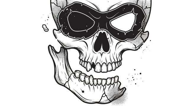 Skull with Goggles, Broken Jaw, Grunge Style