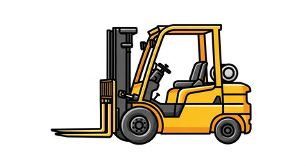 Yellow Forklift Truck Illustration with Black Outlines. © arjuna davin