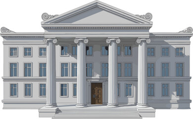 Fototapeta premium Neoclassical government building or university facade with ionic columns representing law court bank library or museum architecture in a grey flat vector illustration style