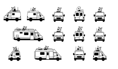 Broadcast van icon set flat vector news vehicle with satellite antenna for media and ui design © MdShahinoor