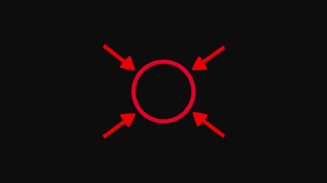 Red Circle with Arrows Pointing Towards Center Isolated on Black Background for Infographics and Presentations.
