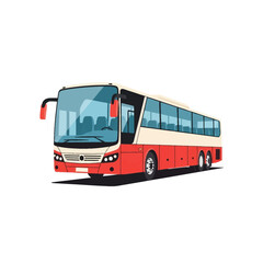 Fototapeta premium Modern red and white passenger coach bus vector illustration for intercity travel and tourism, featuring a sleek design with large windows and side mirrors, isolated on white background.