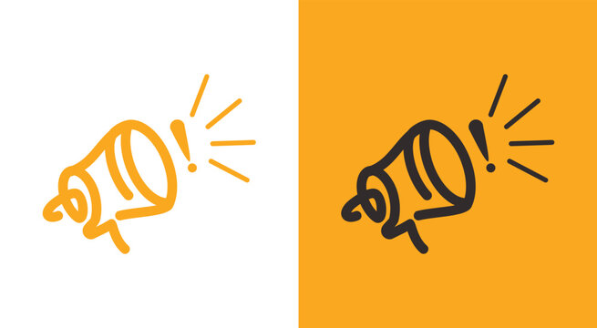 Handdrawn megaphone illustration on contrasting backgrounds for announcements and promotions.
