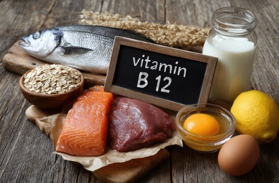 Assortment of Vitamin B12 Rich Foods and Ingredients.