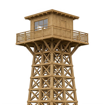 A wooden guard tower standing tall on a metal framework structure