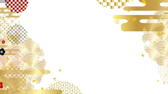 Japanese Traditional Patterns Celebration Gold and White Background Animation