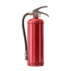Obraz premium Red fire extinguisher with black hose and handle isolated on transparent background