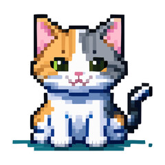 Obraz premium sitting calico cat looking straight forward pixel art character for virtual pet games and retro style interface elements for animal apps