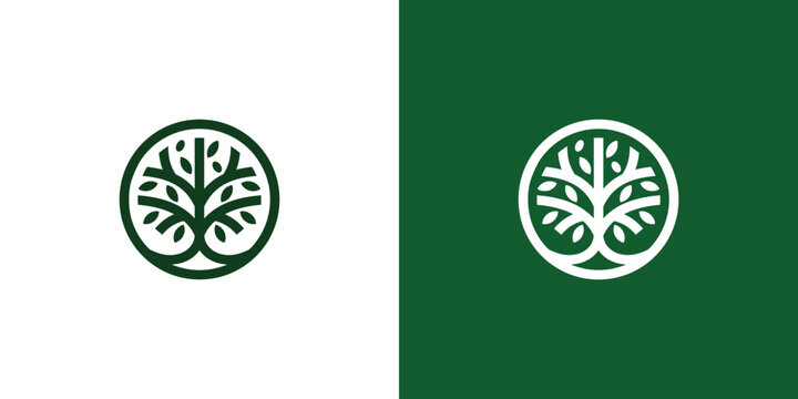 Tree logo design on white and green background nature concept.