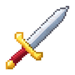 Fototapeta premium shiny silver sword pixel art illustration for warrior character equipment and combat item icons for retro style fantasy adventure games