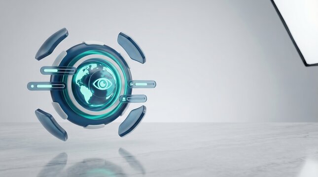 Sci fi cyber security dashboard interface with data analytics and system alerts