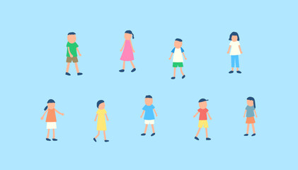 Fototapeta premium 夏を過ごす子どもたちのイラストセット