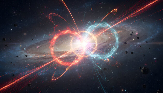 May Star Wars Day Futuristic Lightsaber Duel Futuristic lightsaber duel under a nebula sky neon purpleblue tones motion blur aspect ratio cinematic galactic energy no recognizable characters Image