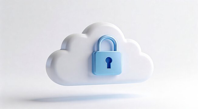 3D Cloud with Padlock  Secure Data and Cloud Computing Concept