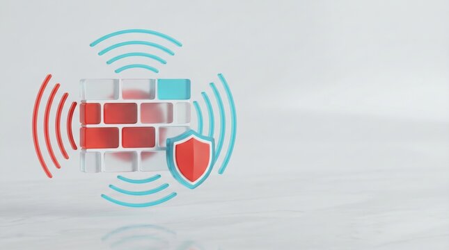Futuristic glowing network firewall shield concept for cyber security