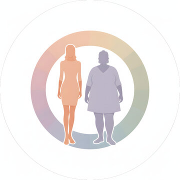 Body shape comparison illustrating the differences between slimmer and curvier figures within a circular color spectrum