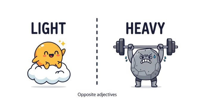 Light versus Heavy Adjectives with Cute Cartoon Characters.