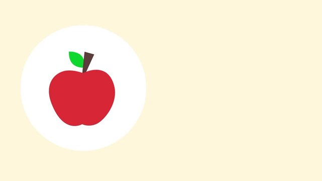 The bright red apple is displayed inside a soft white circle that is centered on a very light cream background creating a clean and minimalist look