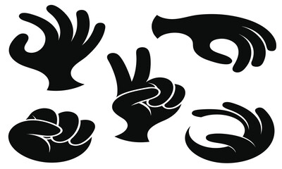Fototapeta premium A collection of five black silhouette hands are displayed each making a different gesture conveying various expressive human motions high quality professional detailed modern elegant stylish