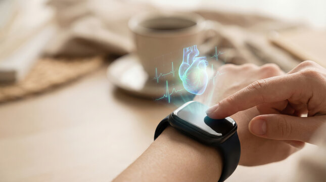 Wearable healthcare tech with ai monitors heart health and vital signs for improved health and wellness in daily life