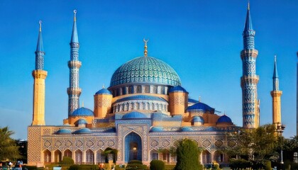 Obraz premium Hazrat Sultan Mosque - A Majestic Architectural Marvel in Astana, Kazakhstan.
