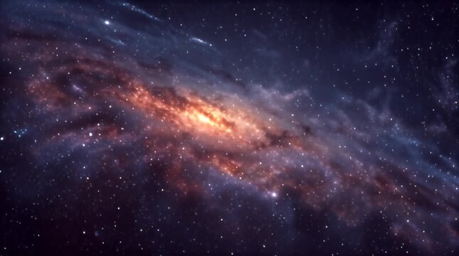 A vibrant cosmic vista displays a colorful galaxy. A swirling band of light and dust, punctuated by stars, stretches across the frame
