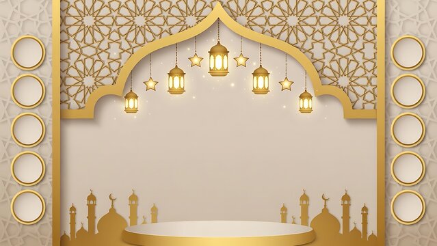 Elegant Islamic Podium with Golden Accents and Lanterns.