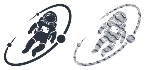 Astronaut floats in orbit around celestial bodies, representing exploration and discovery.