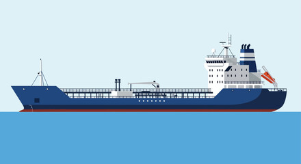 Fototapeta premium Illustration of a cargo ship or oil tanker on the sea.