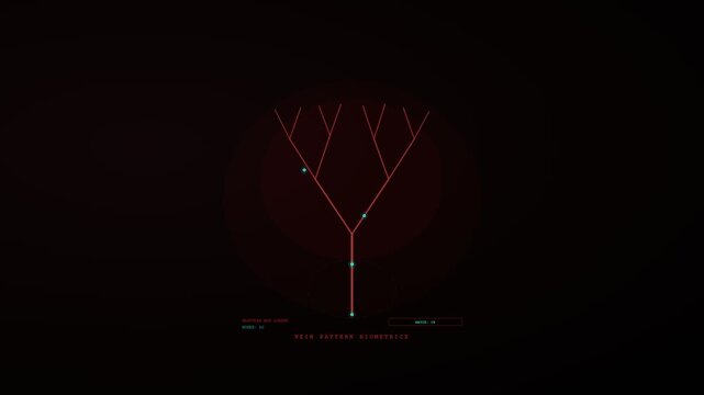 Digital interface showcasing the intricate Biometric Data Flow during a sophisticated vein pattern recognition scan, highlighting secure authentication and data processing in real time.