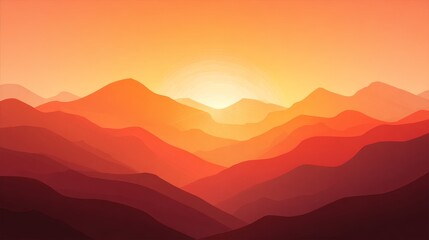 Fototapeta premium Abstract minimalist desert mountains background with warm orange red tones and golden sunlight reflection, tranquil landscape design, premium branding concept, serene natural scene