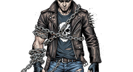 Fototapeta premium Man in Leather Jacket with Chains