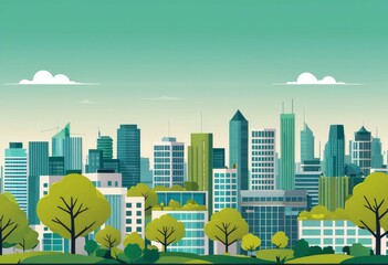 Obraz premium Eco-friendly future city illustration with lush green trees