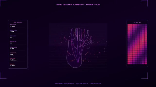 A sophisticated digital interface presents Biometric Data Integration, displaying detailed vein pattern recognition and infrared thermal mapping for advanced identification and security protocols.