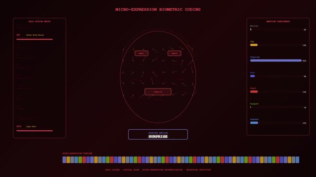 Real-time analysis of human micro-expressions and facial movements drives Biometric Data Integration for emotion confidence and sophisticated deception detection systems.