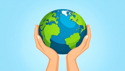 Fototapeta premium Hands Cradling Green Planet Earth with Lush Leaves and Trees in Paper Cut Style for World Earth Day Concept.