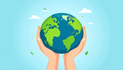 Fototapeta premium Hands Cradling Green Planet Earth with Lush Leaves and Trees in Paper Cut Style for World Earth Day Concept.