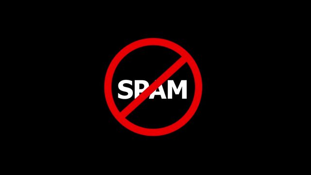 No Spam Prohibition Sign Animation. 4K Safety Warning Symbol, Caution Alert & Compliance 4k Motion graphics on Black Background