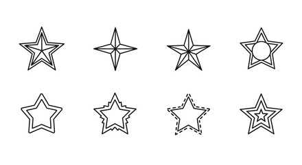 Obraz premium Minimalist sketches of various star shapes in black and white line art Vector