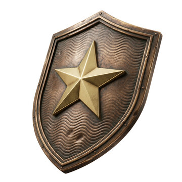 Golden Star Emblem on Textured Bronze Shield, Award Badge, Victory Symbol, Vintage Design