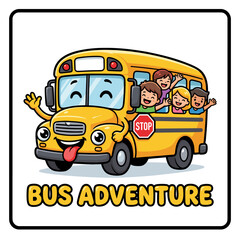 Yellow School Bus Adventure with Happy Kids Vector Illustration