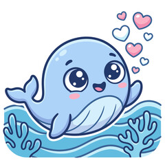 Fototapeta premium Cute Whale Character with Hearts and Bubbles Ocean Vector