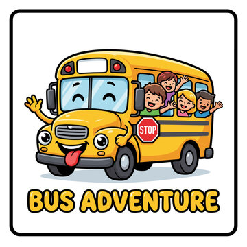 Yellow School Bus Adventure with Happy Kids Vector Illustration